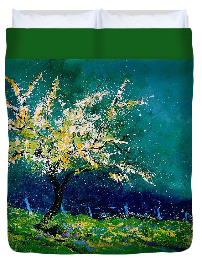 Landscape Duvet Cover featuring the painting Appletree In Blossom by Pol Ledent