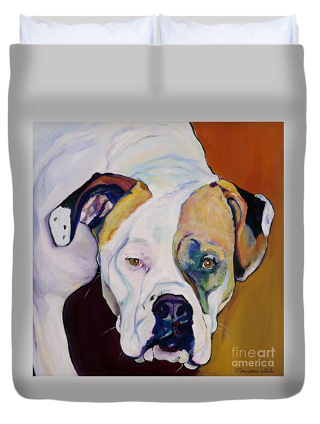 Pet Portraits Duvet Cover featuring the painting Apprehension by Pat Saunders-White