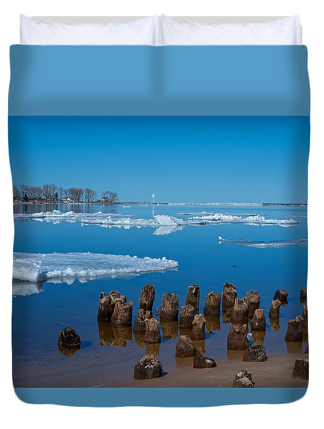 Grand Marais Michigan Duvet Cover featuring the photograph April Ice by Gary McCormick