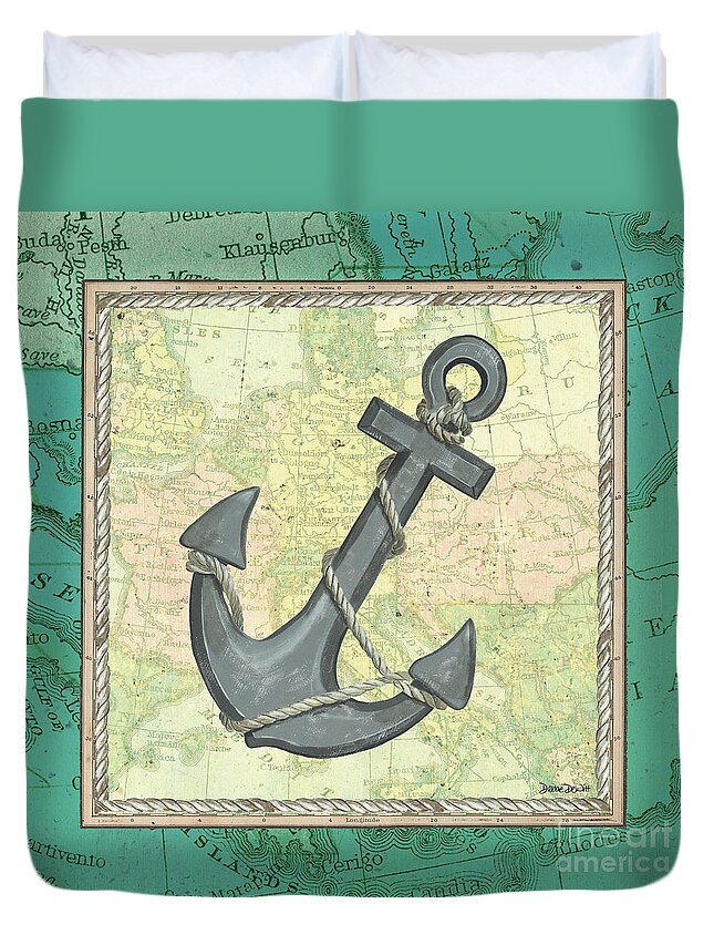 Illustration Duvet Cover featuring the painting Aqua Maritime Anchor by Debbie DeWitt