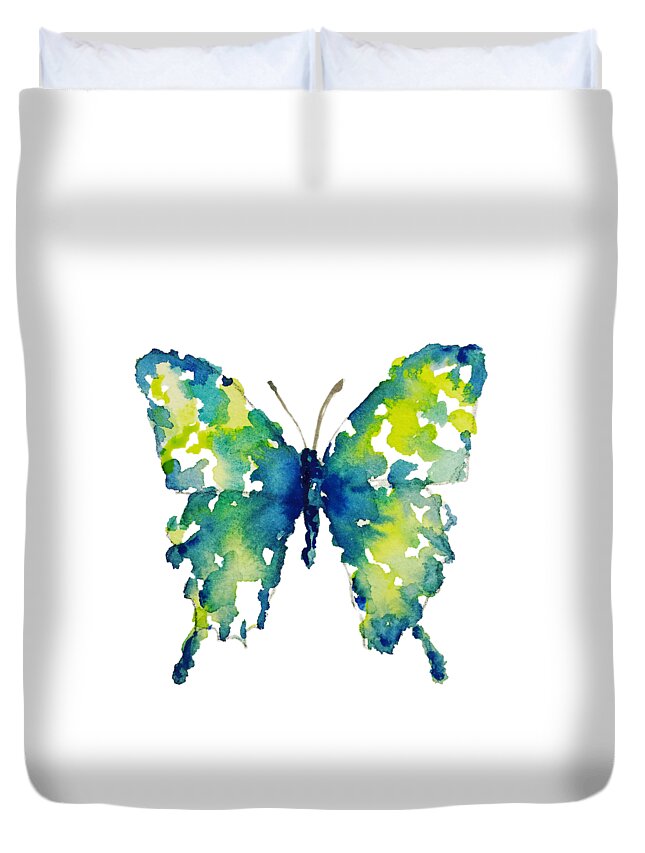 Butterfly Duvet Cover featuring the painting Aqua watercolor butterfly Liana Yarckin by Liana Yarckin