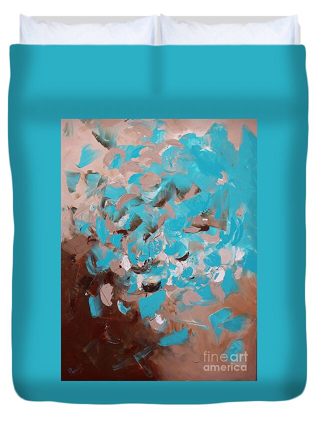 Brown Abstract Duvet Cover featuring the painting Aquamarine by Preethi Mathialagan