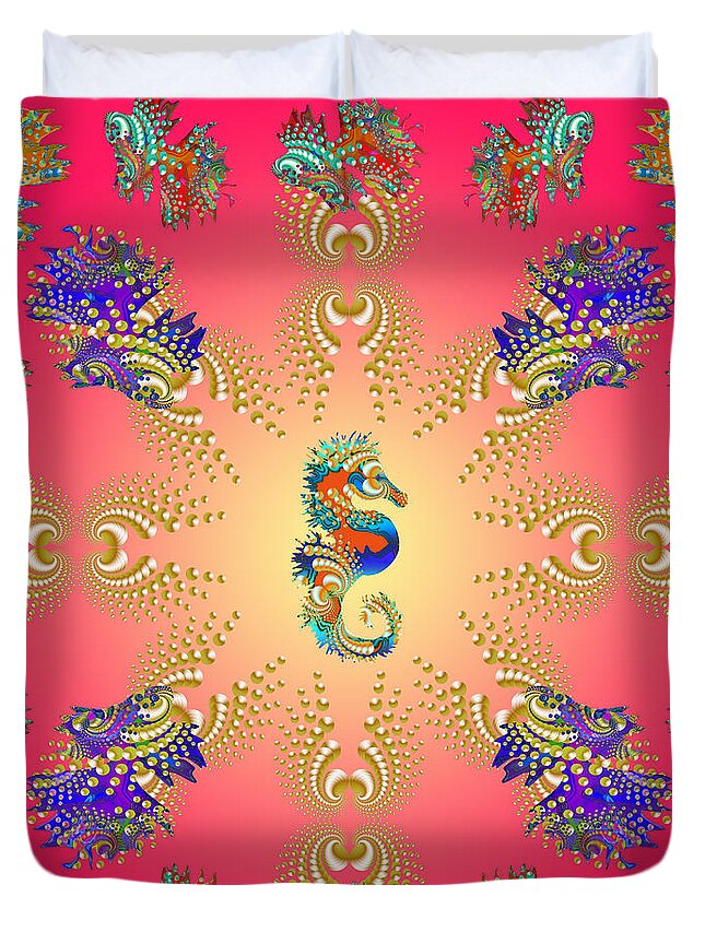  Shells Duvet Cover featuring the digital art Aquarium Glow Pink by Deborah Runham