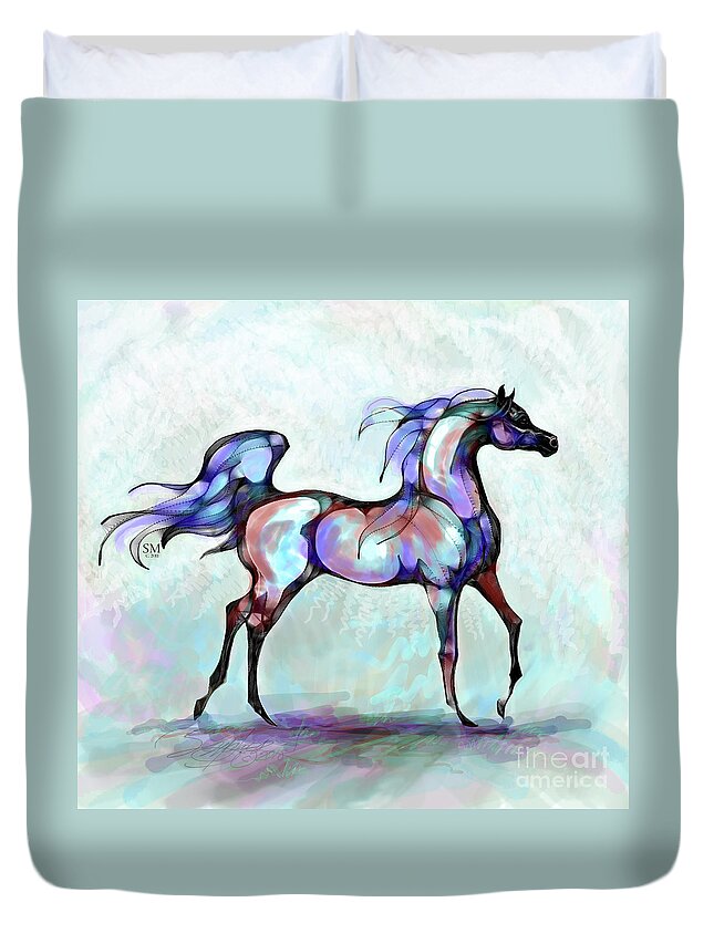 Stacey Mayer Duvet Cover featuring the digital art Arabian Horse Overlook by Stacey Mayer