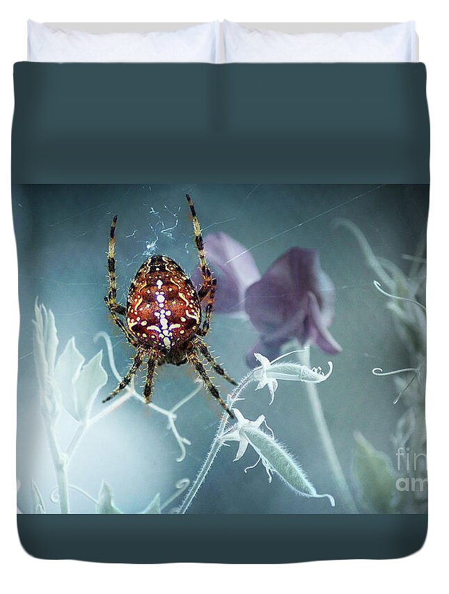 Araneus Duvet Cover featuring the photograph Araneus Spider with Flowers by Eva-Maria Di Bella