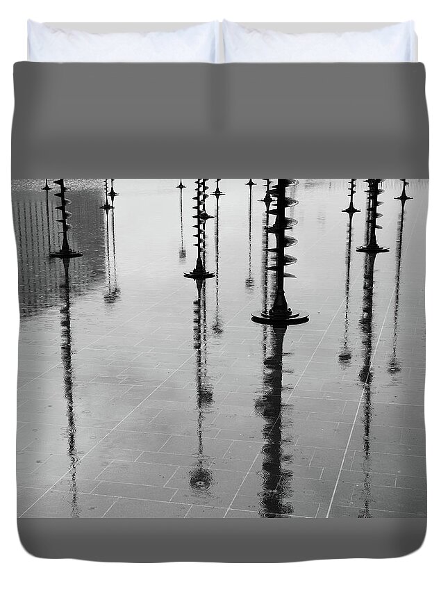 Helen Northcott Duvet Cover featuring the photograph Arbres Lumineux in the Rain Paris by Helen Jackson