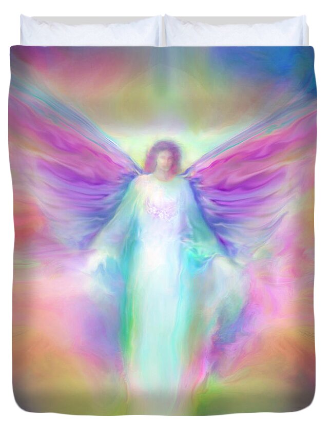 Angel Paintings Duvet Cover featuring the painting Archangel Raphael Healing by Glenyss Bourne