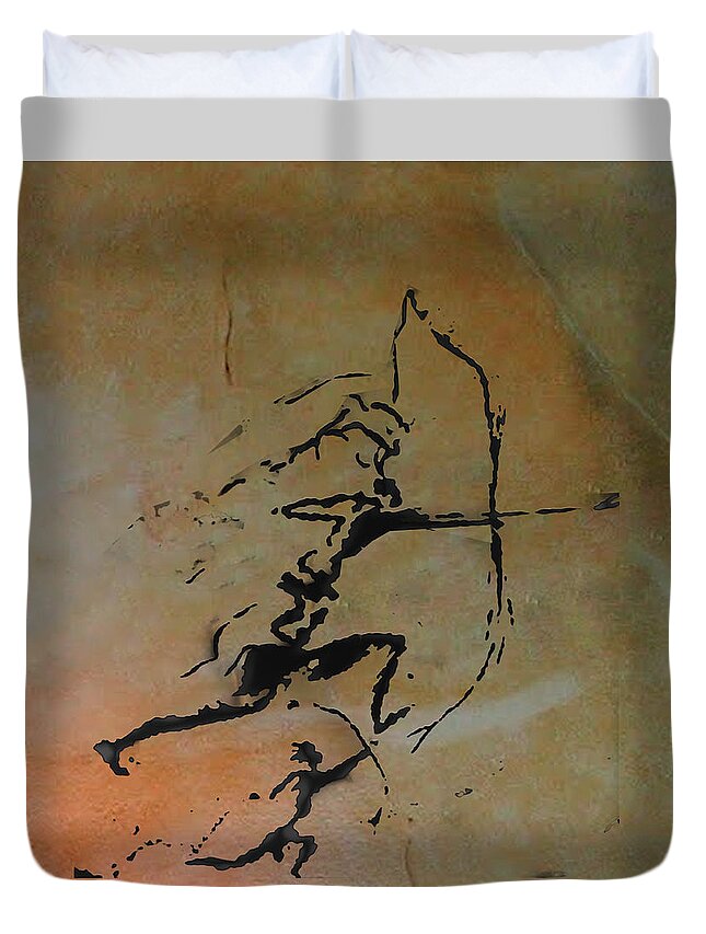 Levantine Art Duvet Cover featuring the digital art Archers of Remigia Cave by Asok Mukhopadhyay