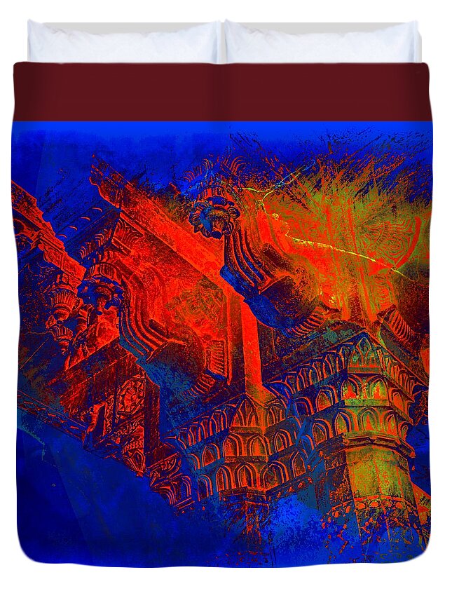 Architecture Duvet Cover featuring the photograph Architecture Detail Amber Fort Palace India Rajasthan Jaipur Abstract Square 1a by Sue Jacobi