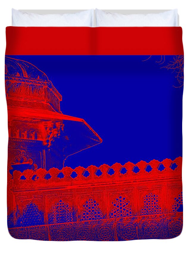 Udaipur City Palace Duvet Cover featuring the photograph Architecture Detail Blue and Red City Palace Udaipur Rajasthan India 1a by Sue Jacobi