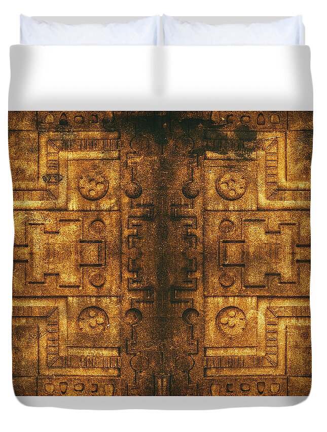 Aztec Art Duvet Cover featuring the photograph Architecture Wall of Aztec Ancestary by John Williams