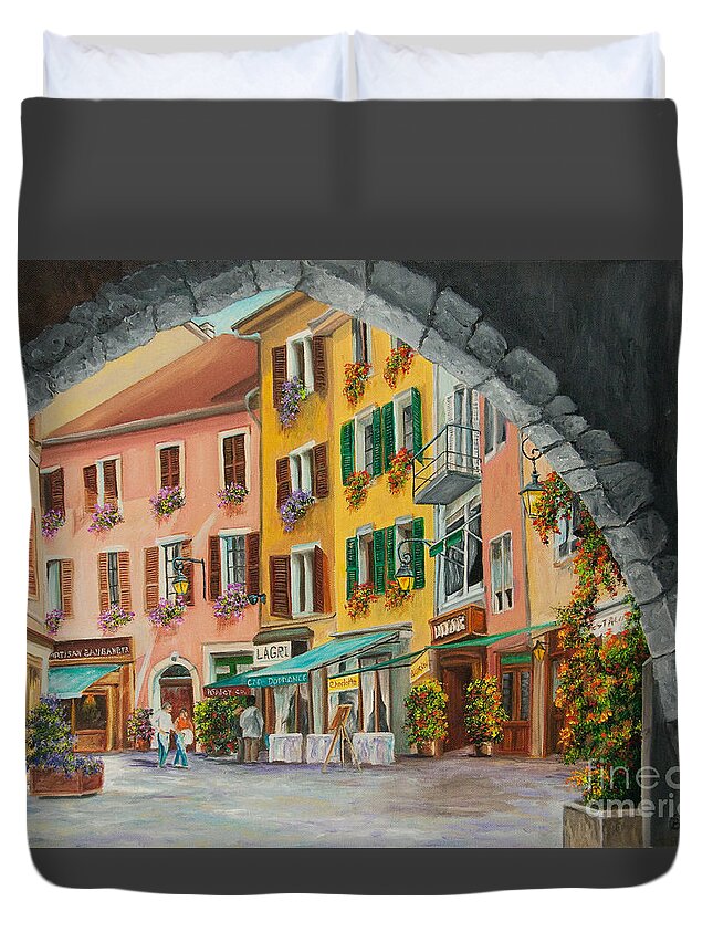 Annecy France Art Duvet Cover featuring the painting Archway To Annecy's Side Streets by Charlotte Blanchard