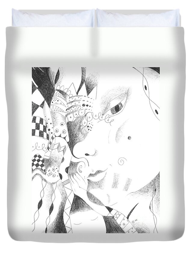 Curious Duvet Cover featuring the drawing Are You Curious by Helena Tiainen