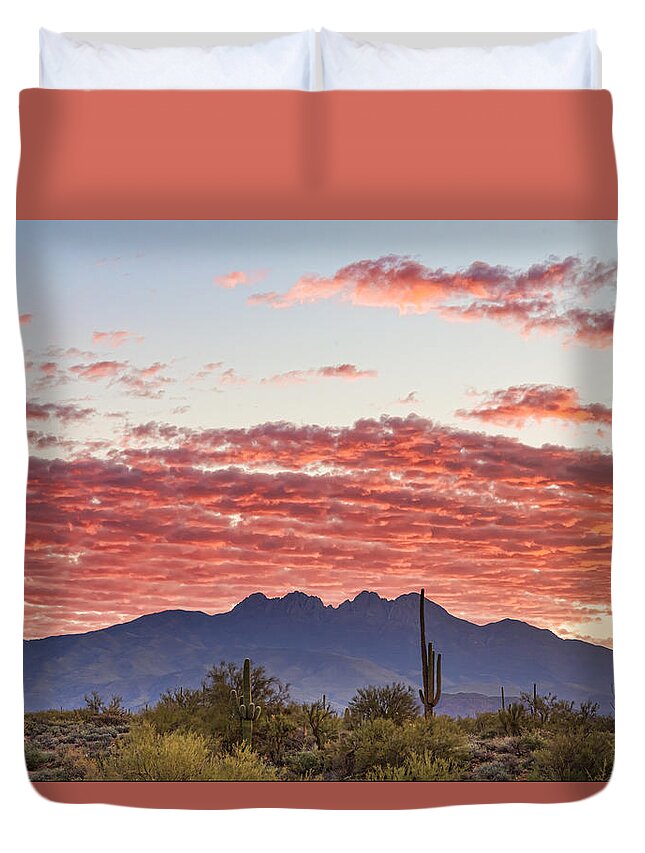 Desert Duvet Cover featuring the photograph Arizona Four Peaks Mountain Colorful View by James BO Insogna