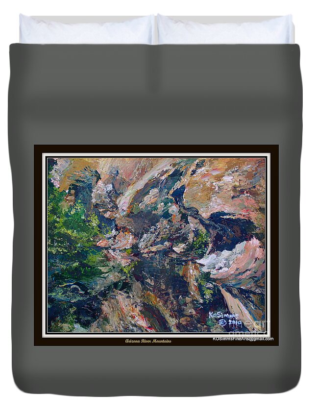 Kosimms Collection Duvet Cover featuring the painting Arizona River Mountains by Keith OBrien Simms