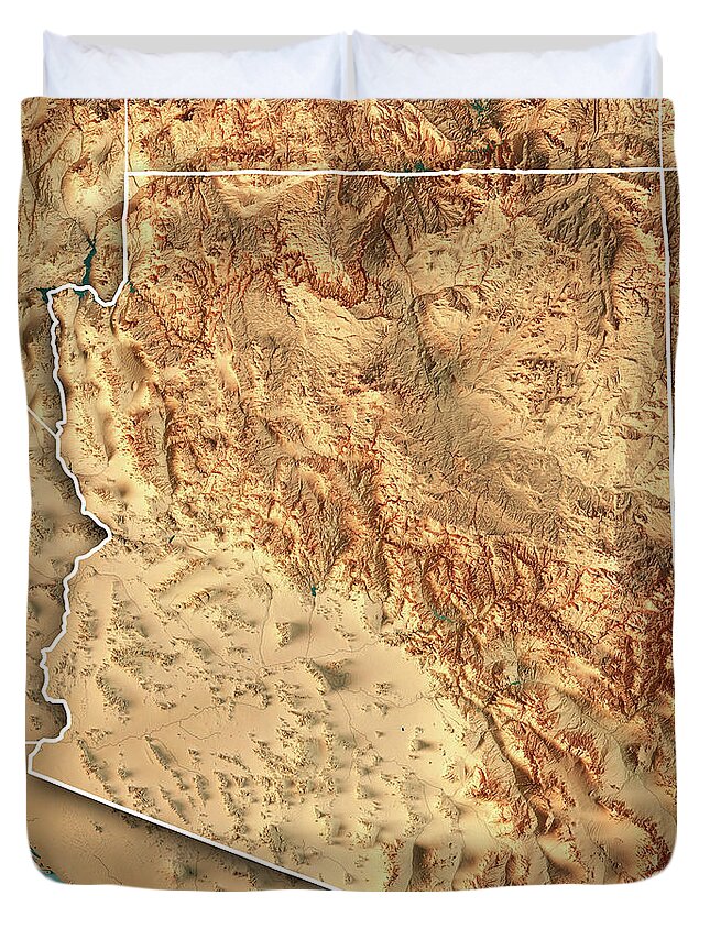 Arizona Duvet Cover featuring the digital art Arizona State USA 3D Render Topographic Map Border by Frank Ramspott