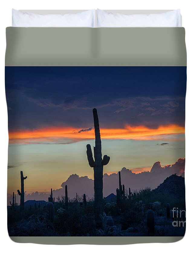 Sunset Duvet Cover featuring the photograph Arizona Sunset During Monsoon by Joanne West
