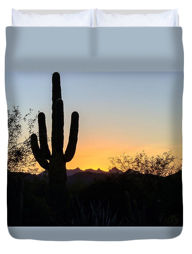 Saguaro Cactus Duvet Cover featuring the photograph Arizona Sunset by Mike Ronnebeck