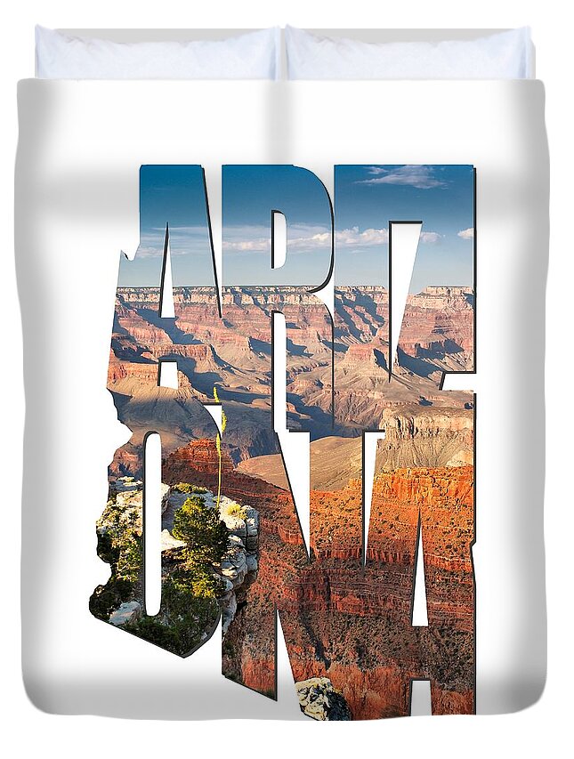 Arizona Duvet Cover featuring the photograph Arizona Typography - Grand Canyon At Sunset by Gregory Ballos
