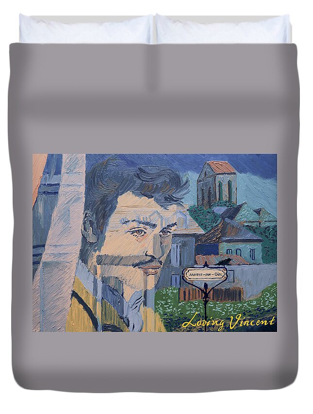  Duvet Cover featuring the painting Armand On The Train by Aleksandra Siudek