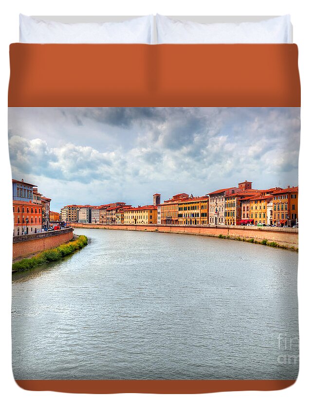 Pisa Duvet Cover featuring the photograph Arno river in Pisa, Tuscany, Italy by Michal Bednarek