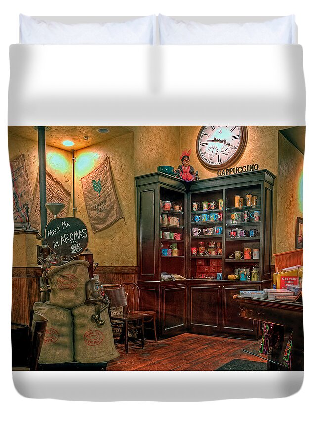 Aromas Duvet Cover featuring the photograph Aromas Coffee Shop by Jerry Gammon