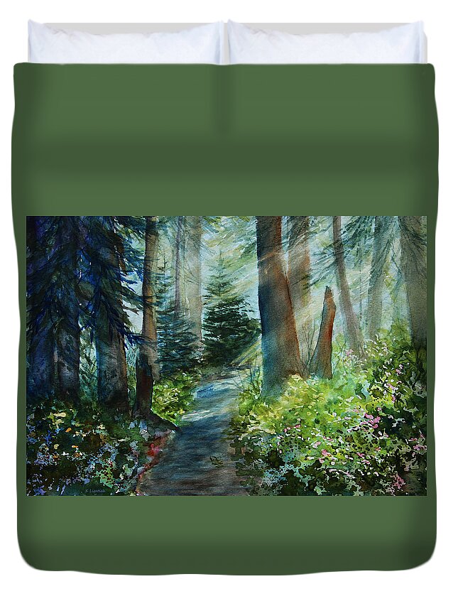Landscape Duvet Cover featuring the painting Around The Path by Kerri Ligatich