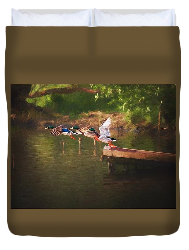 Duck Duvet Cover featuring the photograph Around the river by Jaroslav Buna