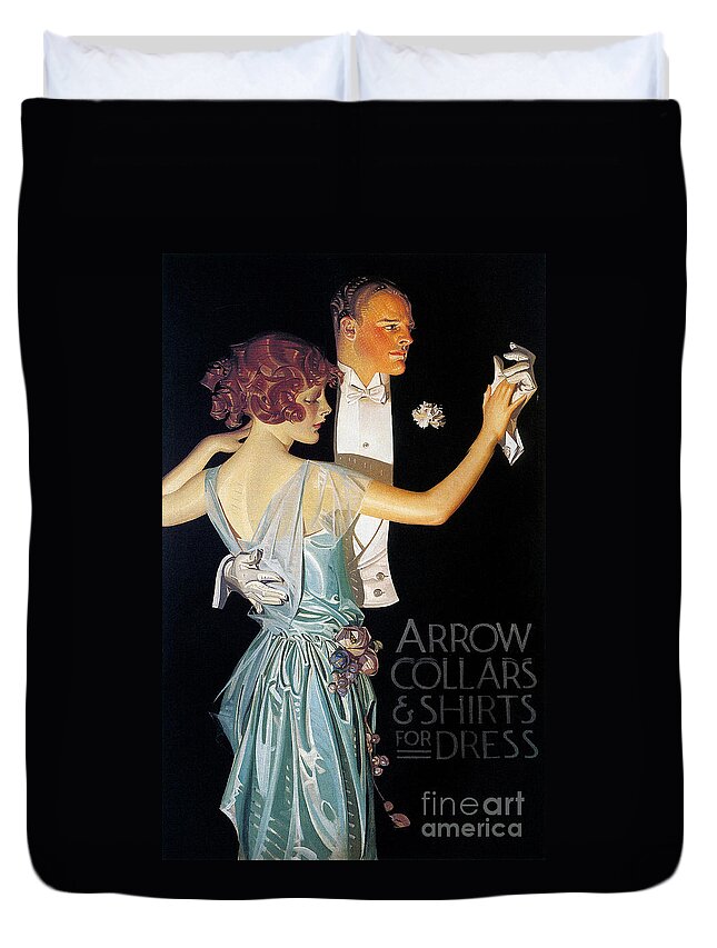 1923 Duvet Cover featuring the drawing Arrow Shirt Collar Ad, 1923 by Granger