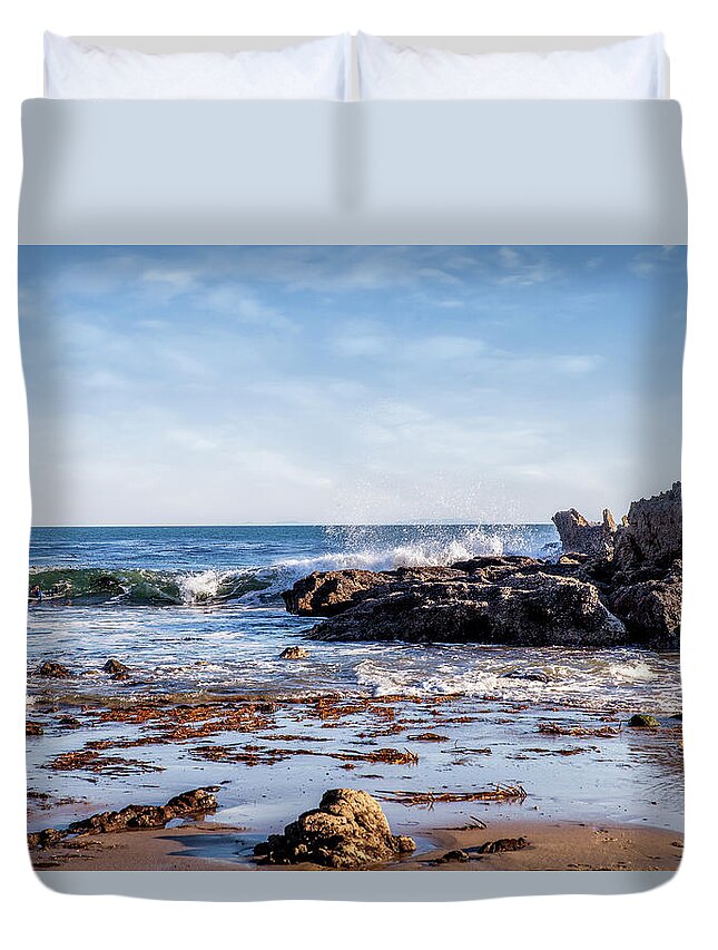 Surfer Duvet Cover featuring the photograph Arroyo Sequit Creek Surf Riders by Gene Parks