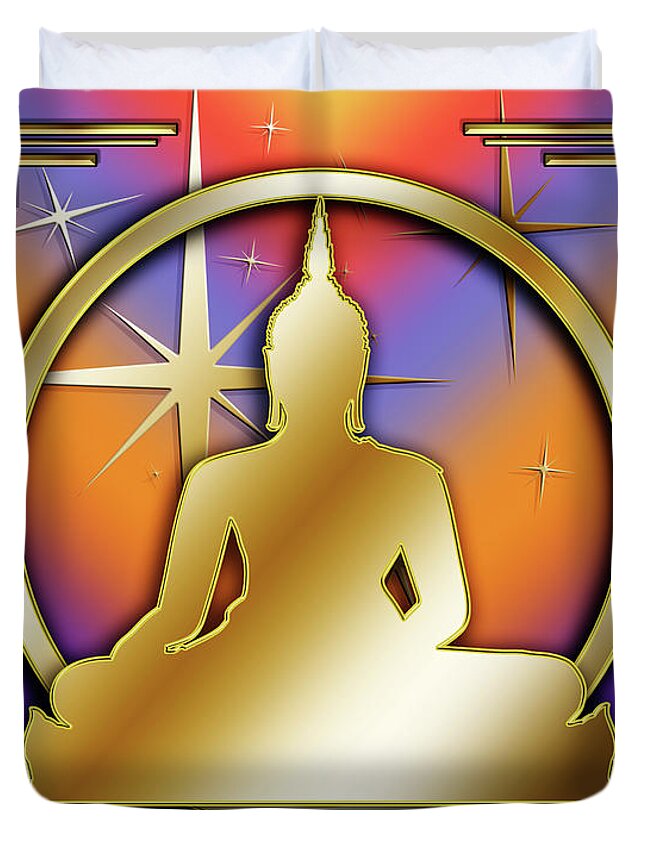 Art Deco Duvet Cover featuring the digital art Art Deco Buddha - Stars by Chuck Staley
