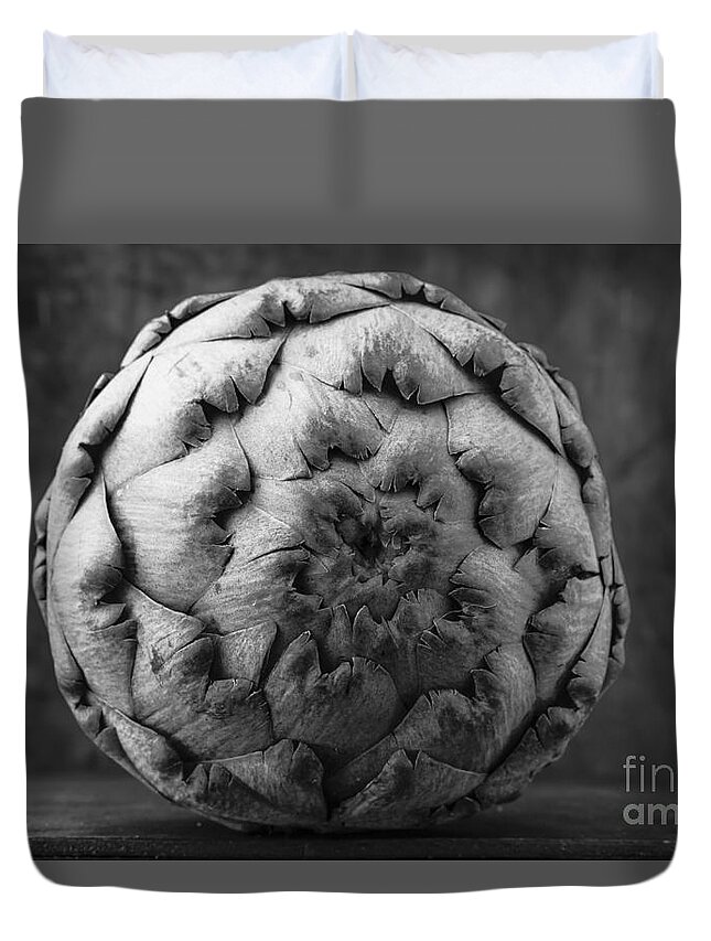 Artichoke Duvet Cover featuring the photograph Artichoke Black and White Still Life Two by Edward Fielding