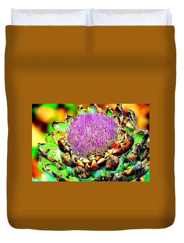 Artichoke Duvet Cover featuring the photograph Artichoke Going To Seed by Antonia Citrino