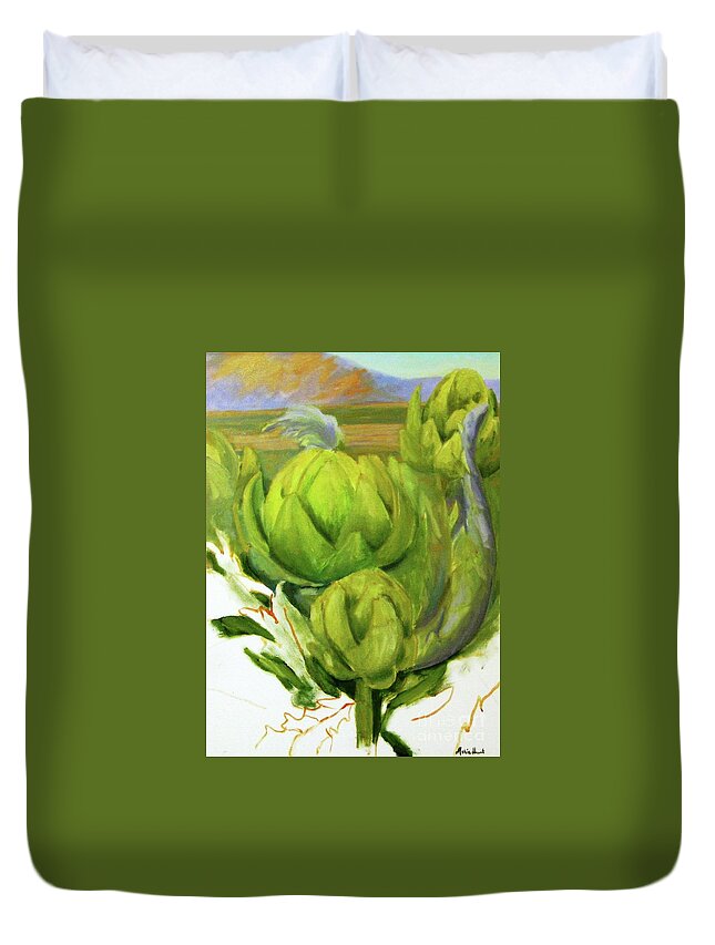 Farming Duvet Cover featuring the painting Artichoke unfinished by Maria Hunt