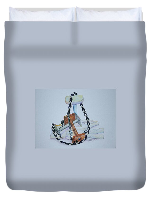 Dumbbells Duvet Cover featuring the painting Article Pile by Susan Herber