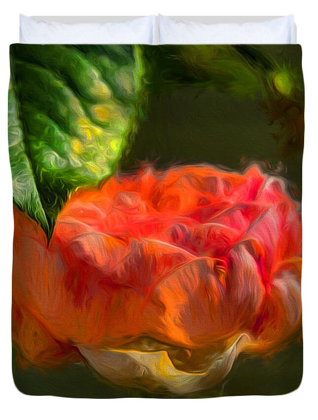 Artistic Duvet Cover featuring the photograph Artistic Rose and leaf by Leif Sohlman
