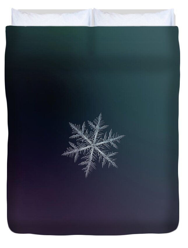 Snowflake Duvet Cover featuring the photograph Snowflake photo - Neon by Alexey Kljatov