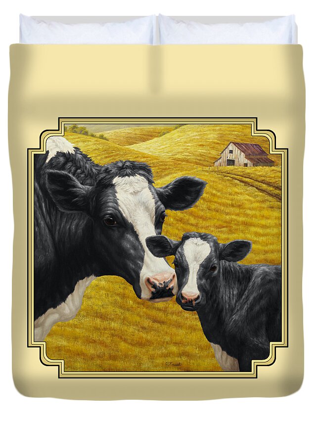 Cow Duvet Cover featuring the painting Holstein Cow and Calf Farm by Crista Forest
