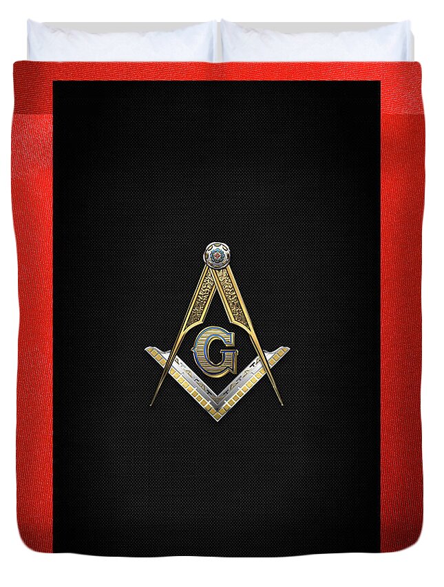 'ancient Brotherhoods' Collection By Serge Averbukh Duvet Cover featuring the digital art 3rd Degree Mason - Master Mason Jewel on Red and Black Canvas by Serge Averbukh