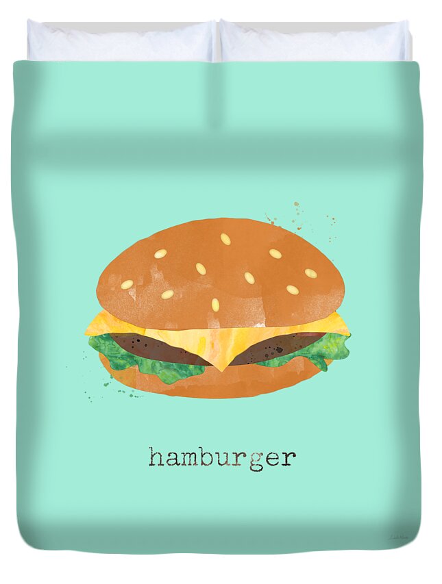 Hamburger Duvet Cover featuring the painting Hamburger by Linda Woods
