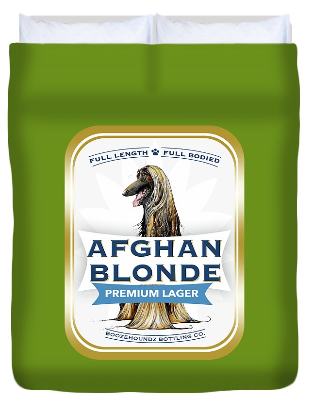 Beer Duvet Cover featuring the drawing Afghan Blonde Premium Lager by John LaFree