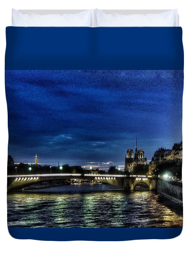 Paris Duvet Cover featuring the photograph Nuit Parisienne reloaded by HELGE Art Gallery