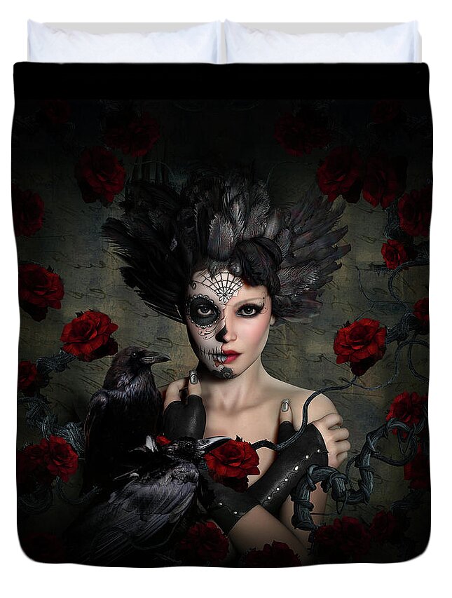 Darkside Sugar Doll Duvet Cover featuring the digital art Darkside Sugar Doll by Shanina Conway