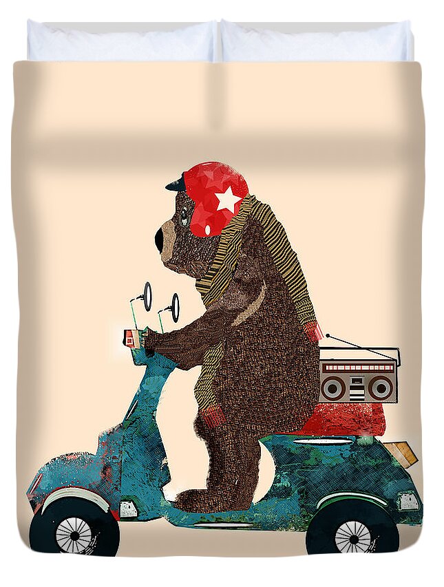 Bears Duvet Cover featuring the painting Scooter Bear by Bri Buckley