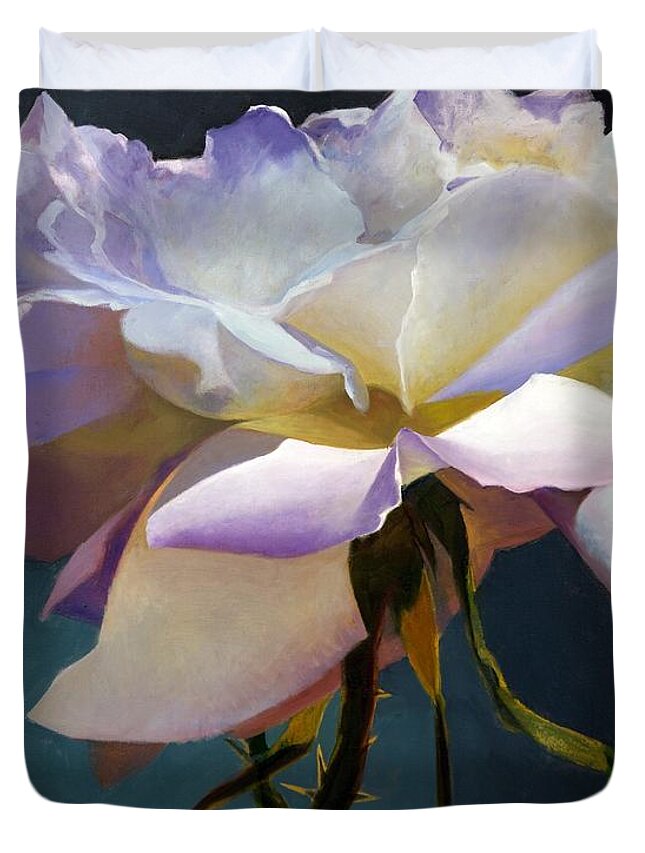 Artwork Duvet Cover featuring the painting White Rose Of Eden by Jessica Anne Thomas