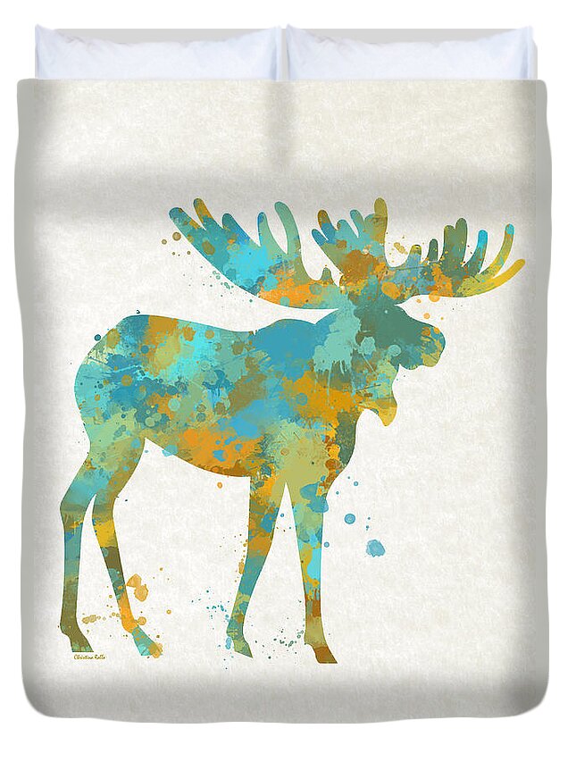 Moose Duvet Cover featuring the mixed media Moose Watercolor Art by Christina Rollo