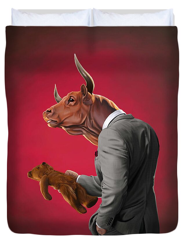 Illustration Duvet Cover featuring the digital art Bull by Rob Snow
