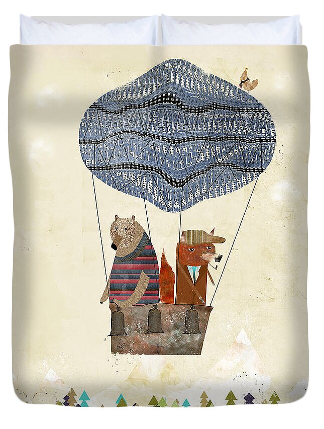 Fox Duvet Cover featuring the painting Mr Fox And Bears Adventure by Bri Buckley