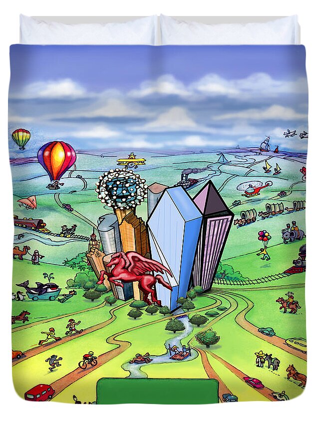 Dallas Duvet Cover featuring the digital art All roads lead to Dallas Texas by Kevin Middleton