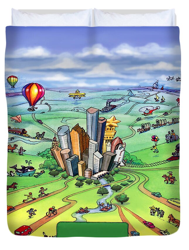 Houston Duvet Cover featuring the digital art All Roads lead to Houston Texas by Kevin Middleton